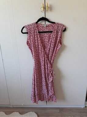 All Saints Red Floral Wrap Dress with Cap Sleeves